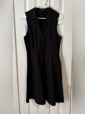 Theory Collared Flare Dress in Black Cotton Poplin, Size 10, $35
